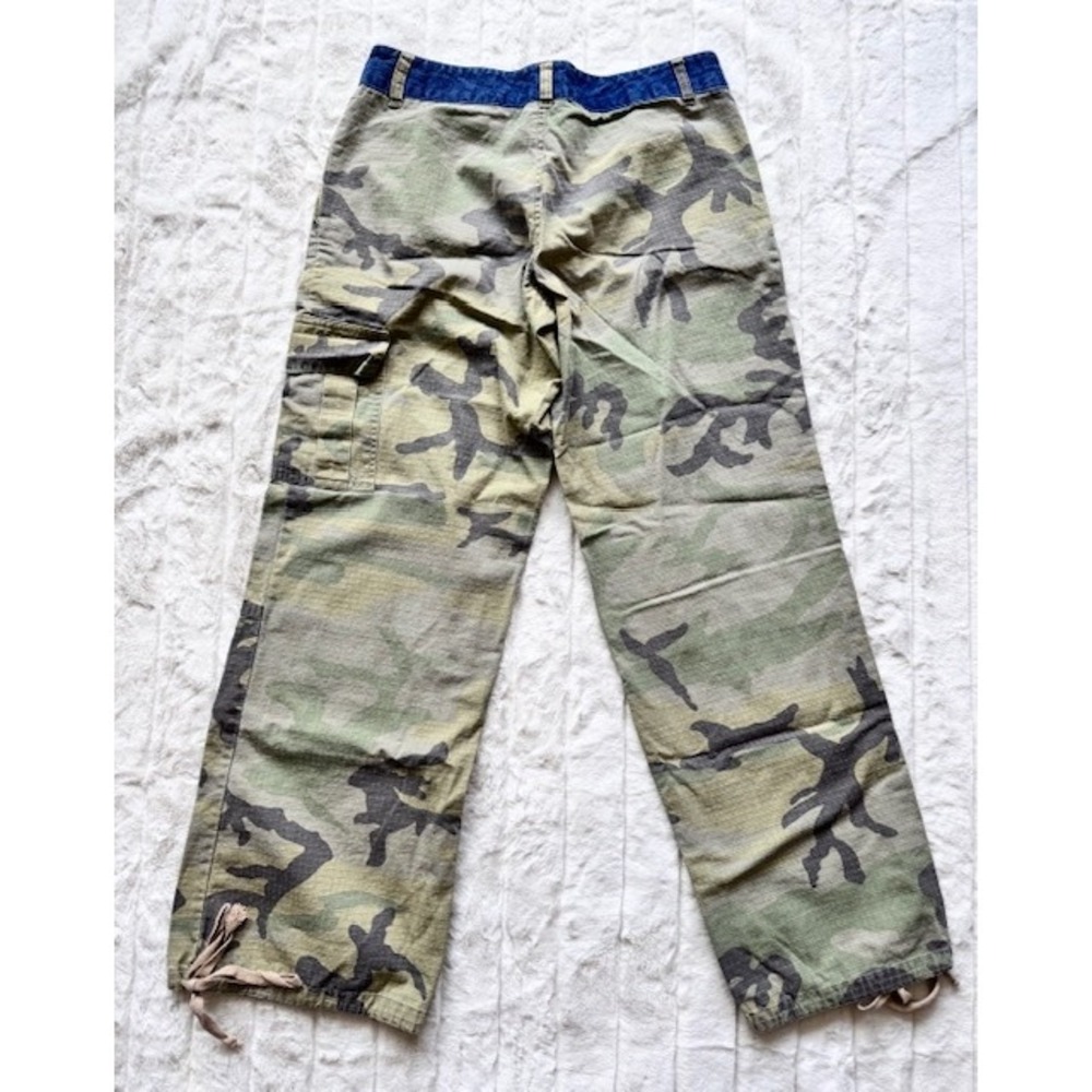 I.L.U. Vintage Y2K Camo Cargo Pants Denim Waistband Drawstring Hem Russia Size 7